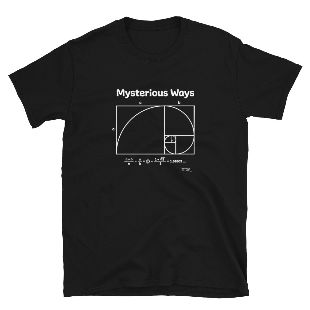 Mysterious_Ways SCYENZ Short-Sleeve Unisex T-Shirt - Science and Math Collection - Fibonacci Spiral/Golden Ratio, Color: Black, Size: S