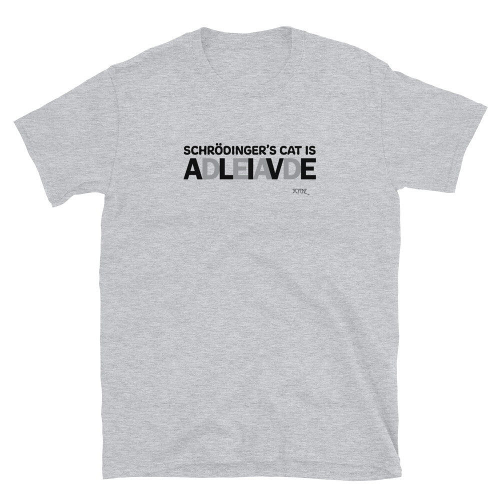 Schrödinger&#39;s_Cat_1 SCYENZ Short-Sleeve Unisex T-Shirt - Science and Math Collection, Color: Sport Grey, Size: S
