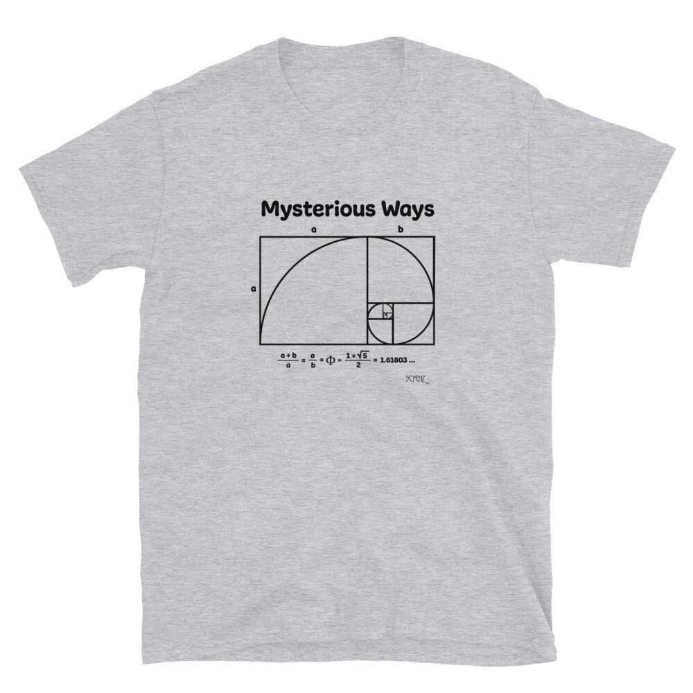 Mysterious_Ways SCYENZ Short-Sleeve Unisex T-Shirt - Science and Math Collection - Fibonacci Spiral/Golden Ratio, Color: Sport Grey, Size: S