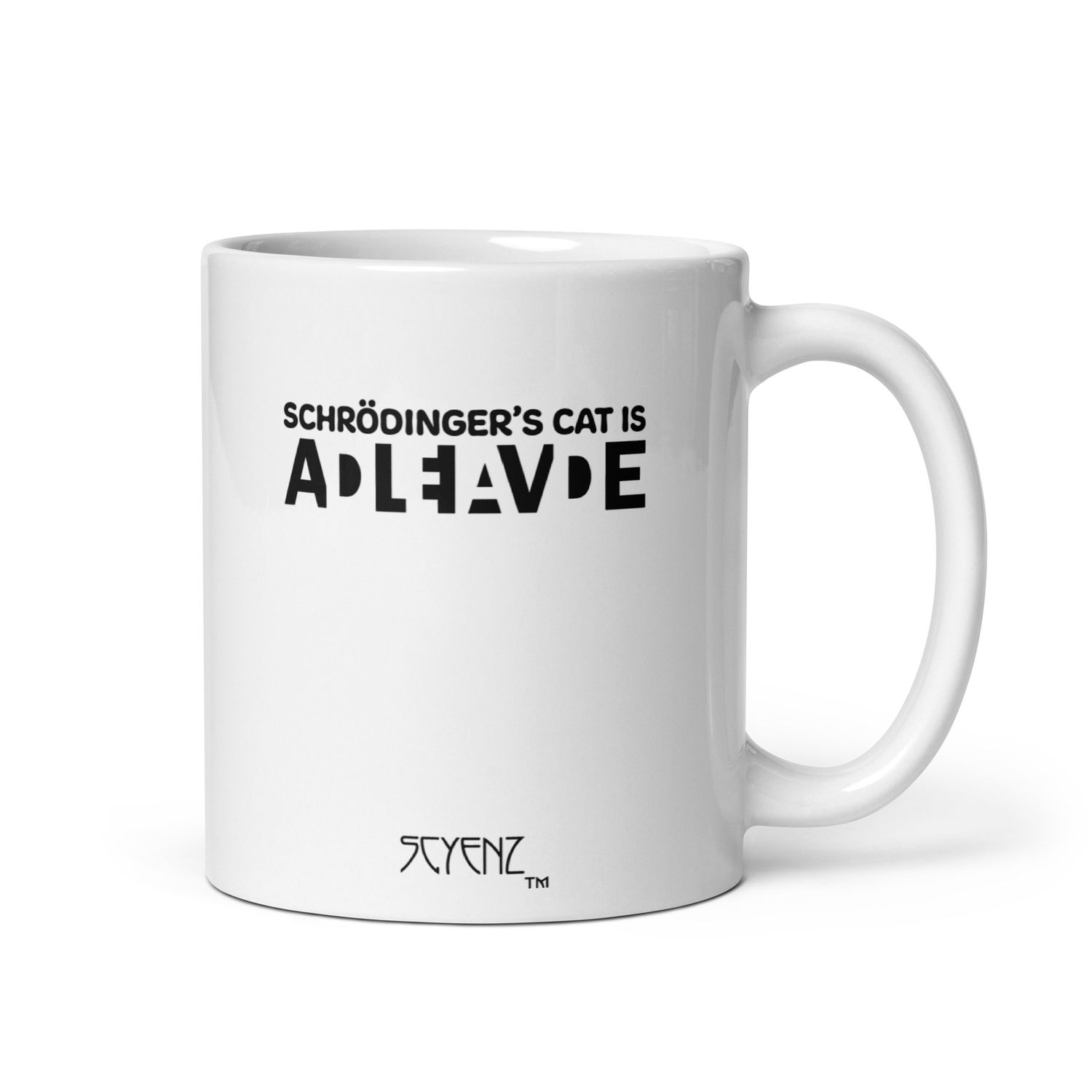 Schrödinger&#39;s_Cat_2 SCYENZ White glossy mug - Science and Math Collection