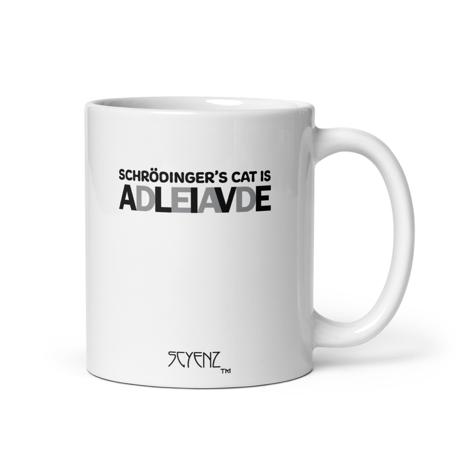 Schödinger&#39;s_Cat_1 SCYENZ White glossy mug - Science and Math Collection