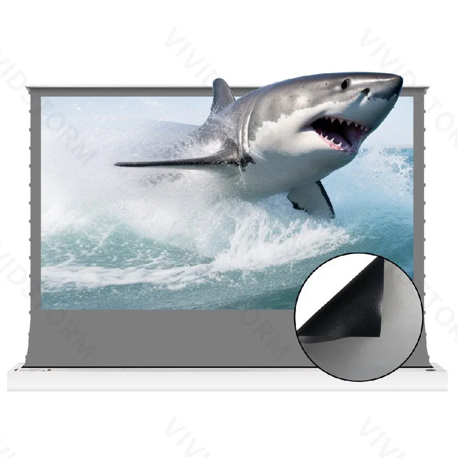 VIVIDSTORM TITAN Motorized Tension Floor Rising Projector screen-Giant size screen 160inch to 200inch, Screen Housing Colour: White, Screen Material: Obsidian Long Throw ALR, Screen Diagonal Size: 160"