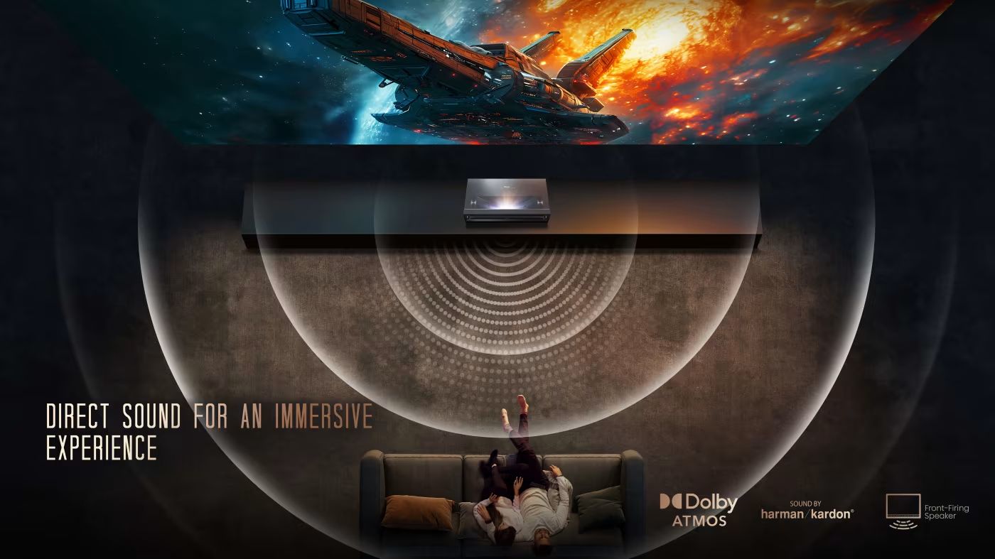 BUNDLE HISENSE LASER CINEMA PX3 PRO TriChroma Laser Cinema Projector &VIVIDSTORM S PRO Electric Tension Floor Screen