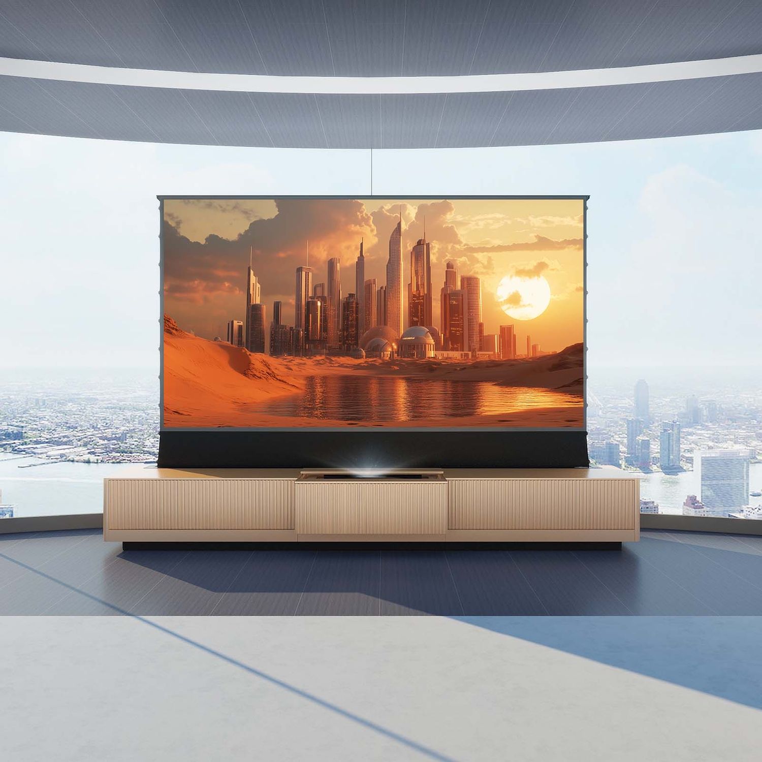 Vividstorm Motorized Laser TV Cabinet Geneva + Screen+ Projector Bundle