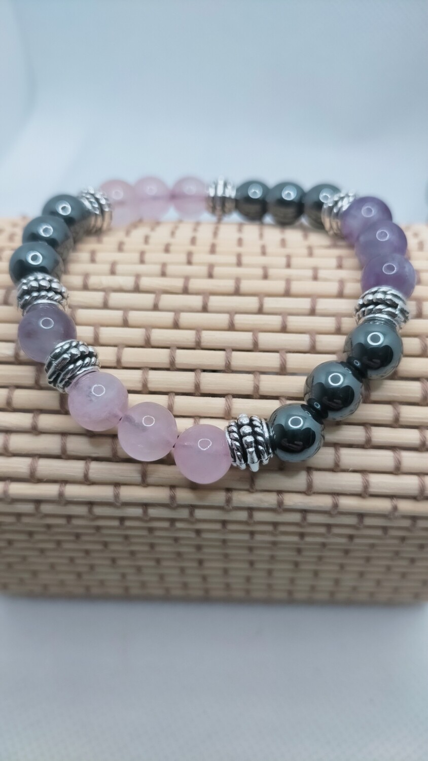Hématite &amp; Améthyste &amp; Quartz Rose