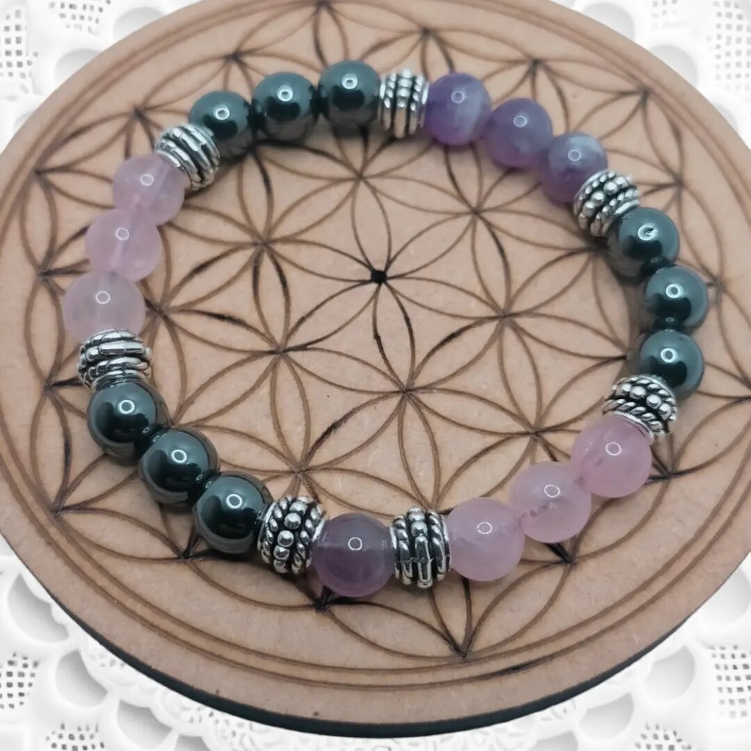 Hématite &amp; Améthyste &amp; Quartz Rose