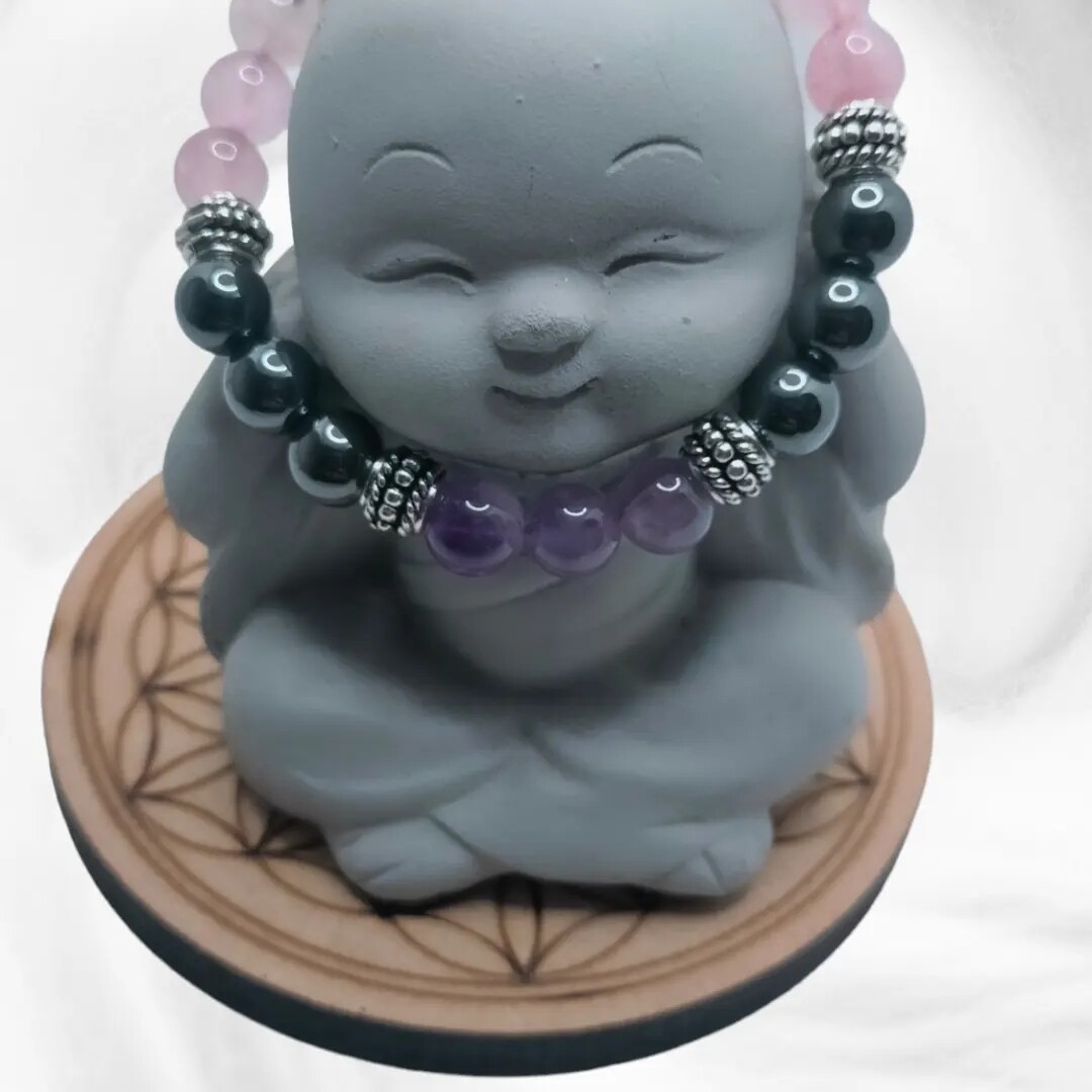 Hématite &amp; Améthyste &amp; Quartz Rose