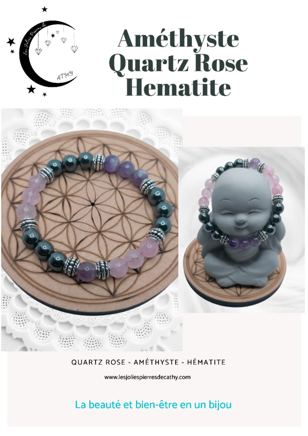 Hématite &amp; Améthyste &amp; Quartz Rose