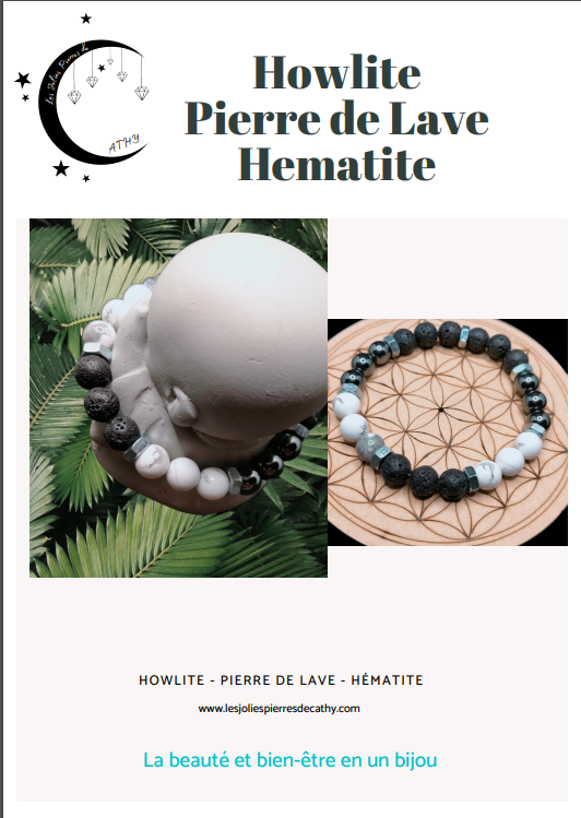 Pierre de Lave &amp; Howlite &amp; Hématite