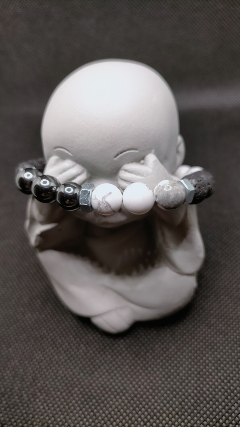Pierre de Lave &amp; Howlite &amp; Hématite