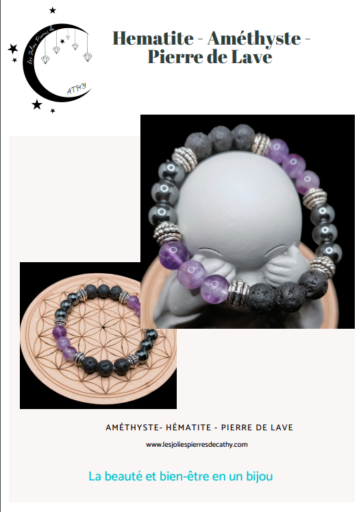Hématite &amp; Améthyste &amp; Pierre de Lave