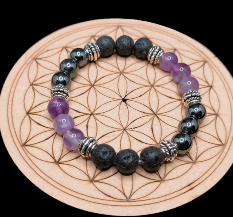 Hématite &amp; Améthyste &amp; Pierre de Lave