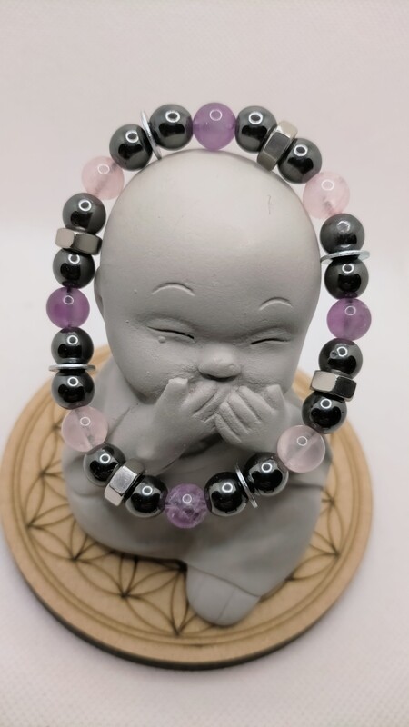 Hématite &amp; Améthyste &amp; Quartz Rose