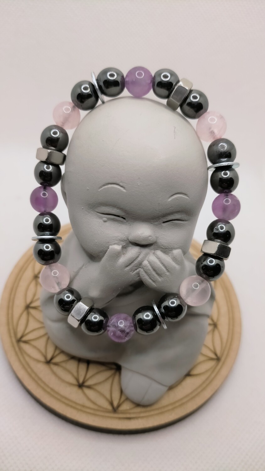 Hématite &amp; Améthyste &amp; Quartz Rose