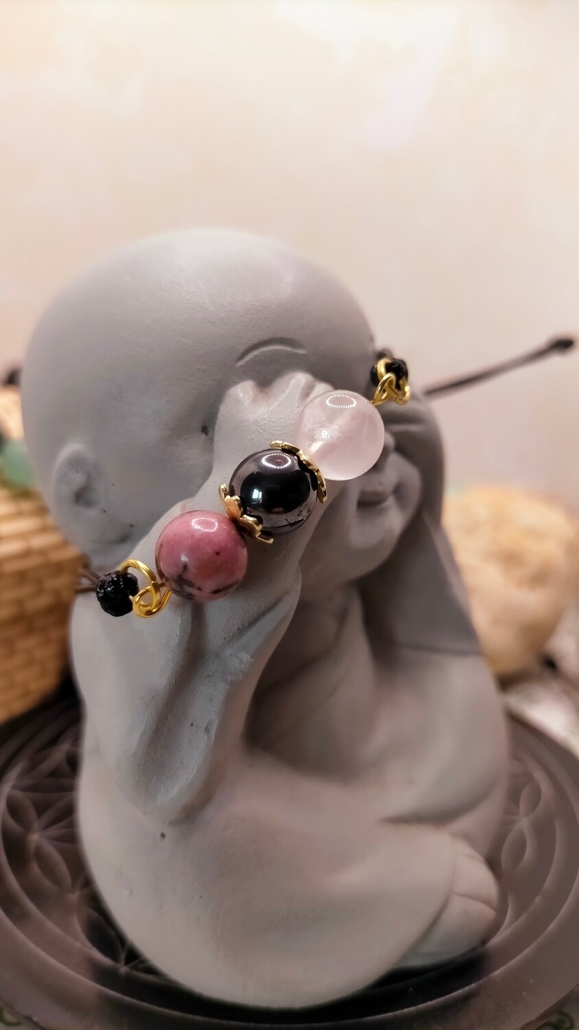 Rhodonite - Hématite - Quartz rose 