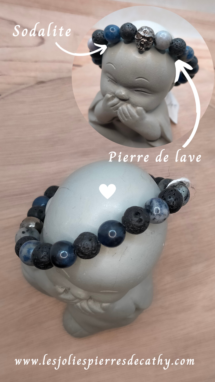 Bracelet Duo Pierre de Lave &amp; la pierre au choix