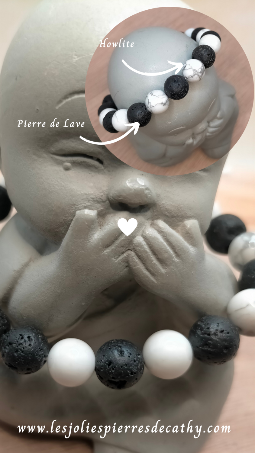 Bracelet Duo Pierre de Lave &amp; la pierre au choix