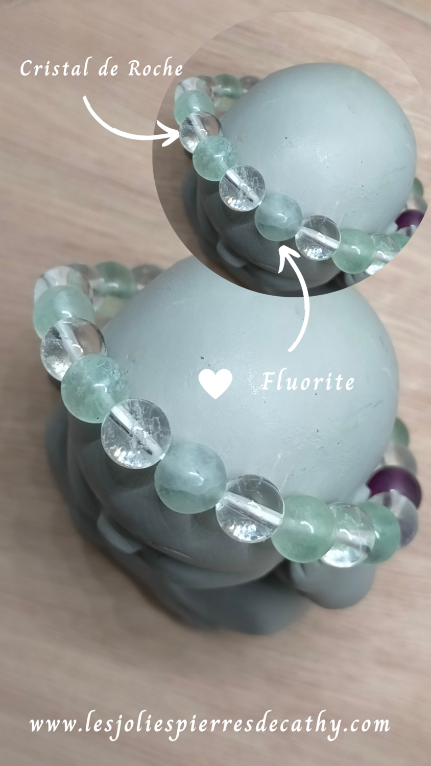 Bracelet Duo Cristal de Roche &amp; une variété de perle au choix