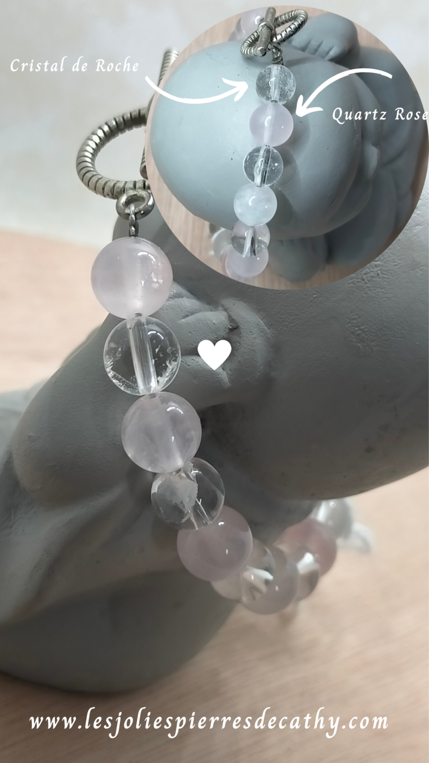 Bracelet Duo Cristal de Roche &amp; une variété de perle au choix