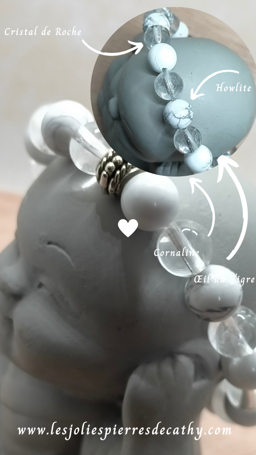 Bracelet Duo Cristal de Roche &amp; une variété de perle au choix