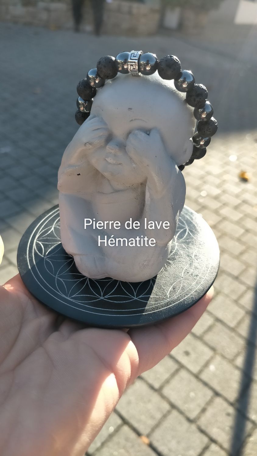 Pierre de lave &amp; Hématite 8mm