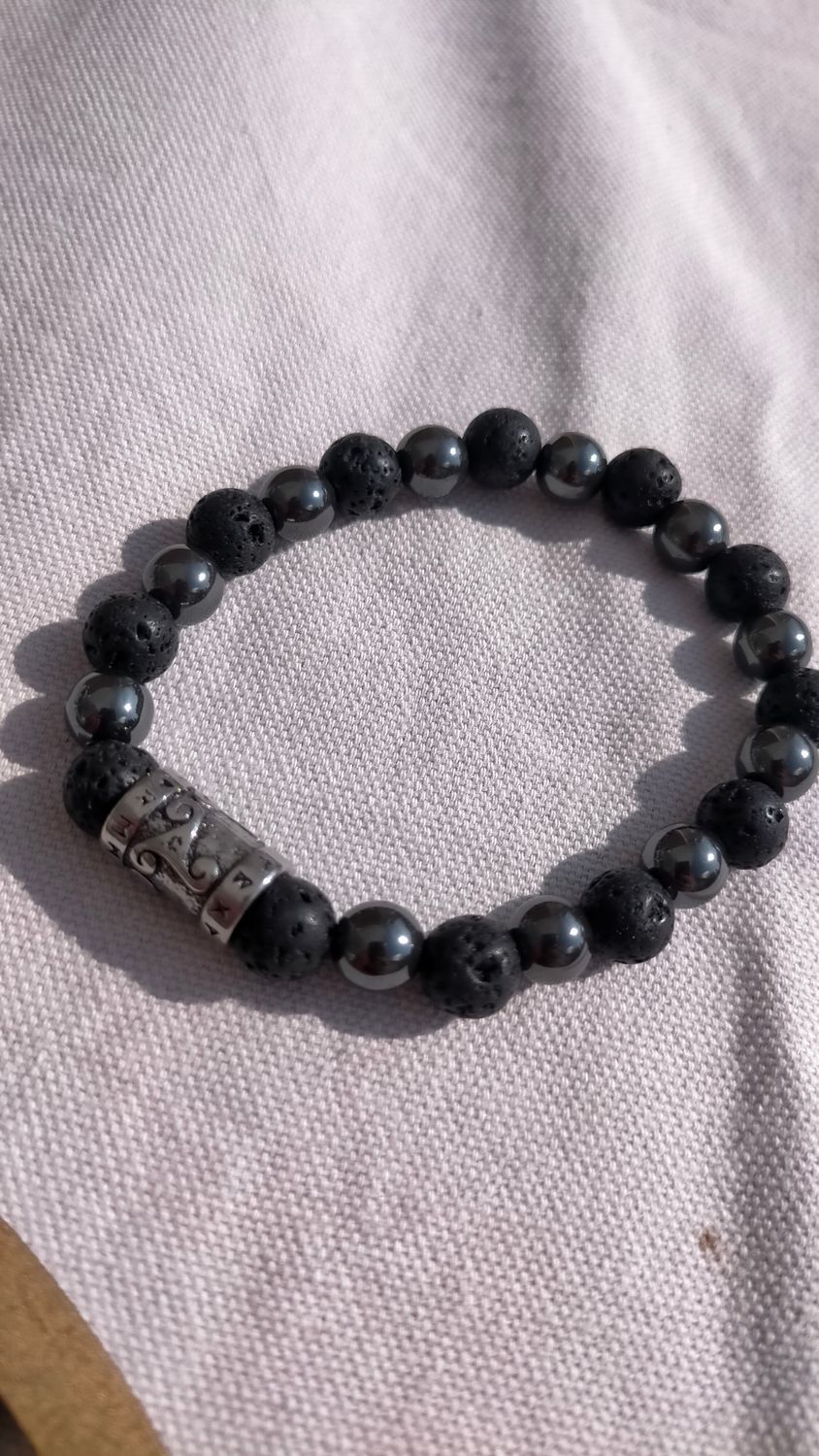 Pierre de lave &amp; Hématite 8mm