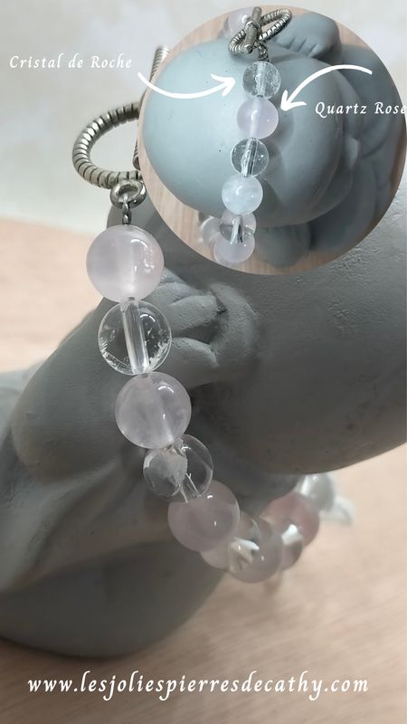 Bracelet Cristal de Roche et Quartz Rose 