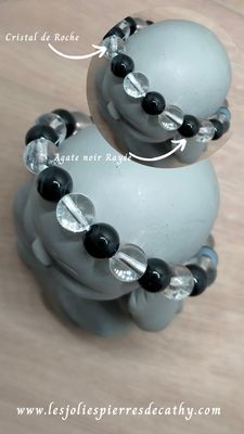 Bracelet Duo Cristal de Roche &amp; Agate noire
