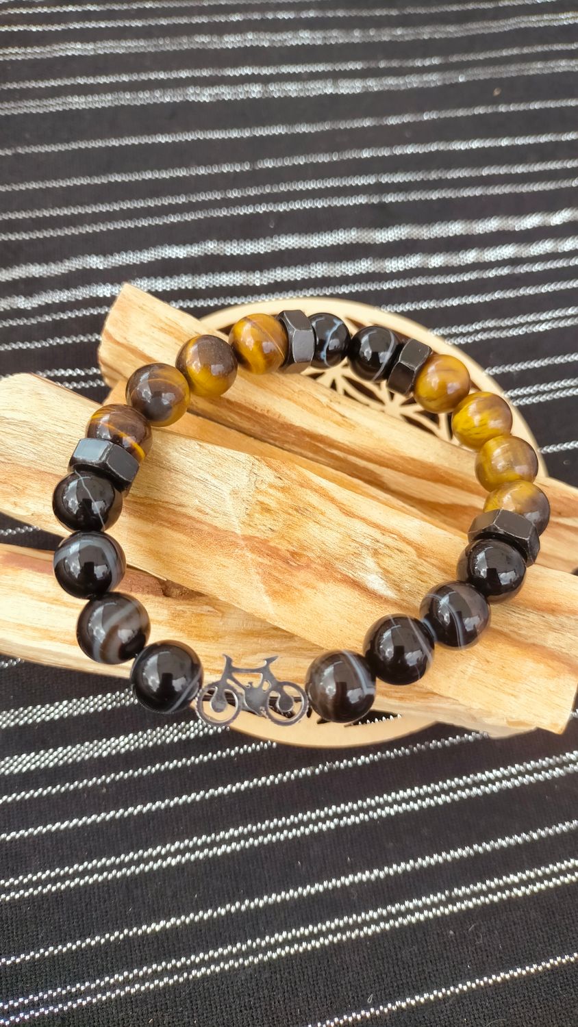 Agate Noire et Oeil de Tigre 10 mm Velo