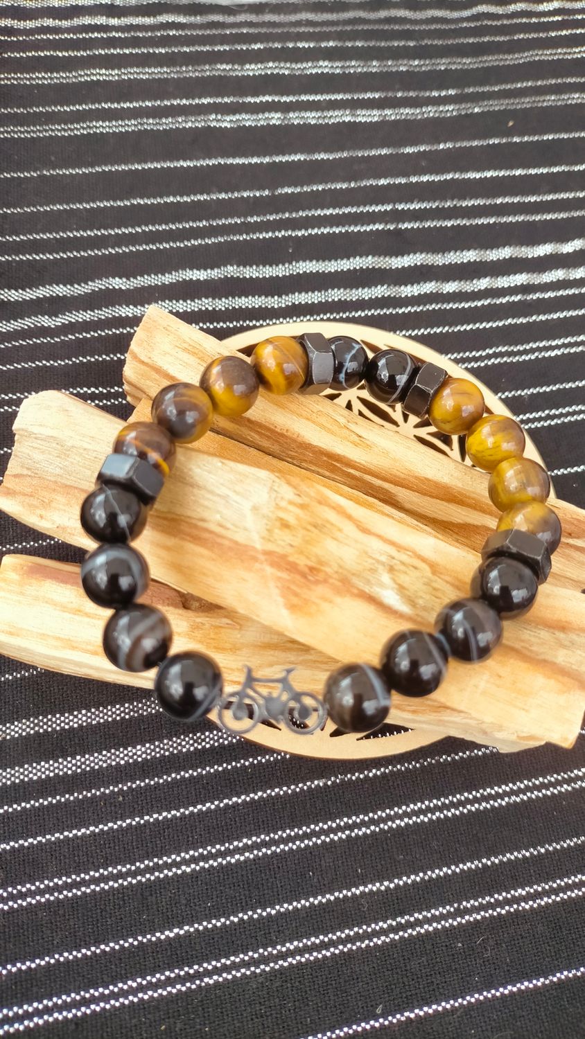 Agate Noire et Oeil de Tigre 10 mm Velo
