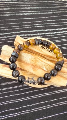 Agate Noire et Oeil de Tigre 10 mm Velo Agate Noire et Oeil de Tigre 10 mm Velo