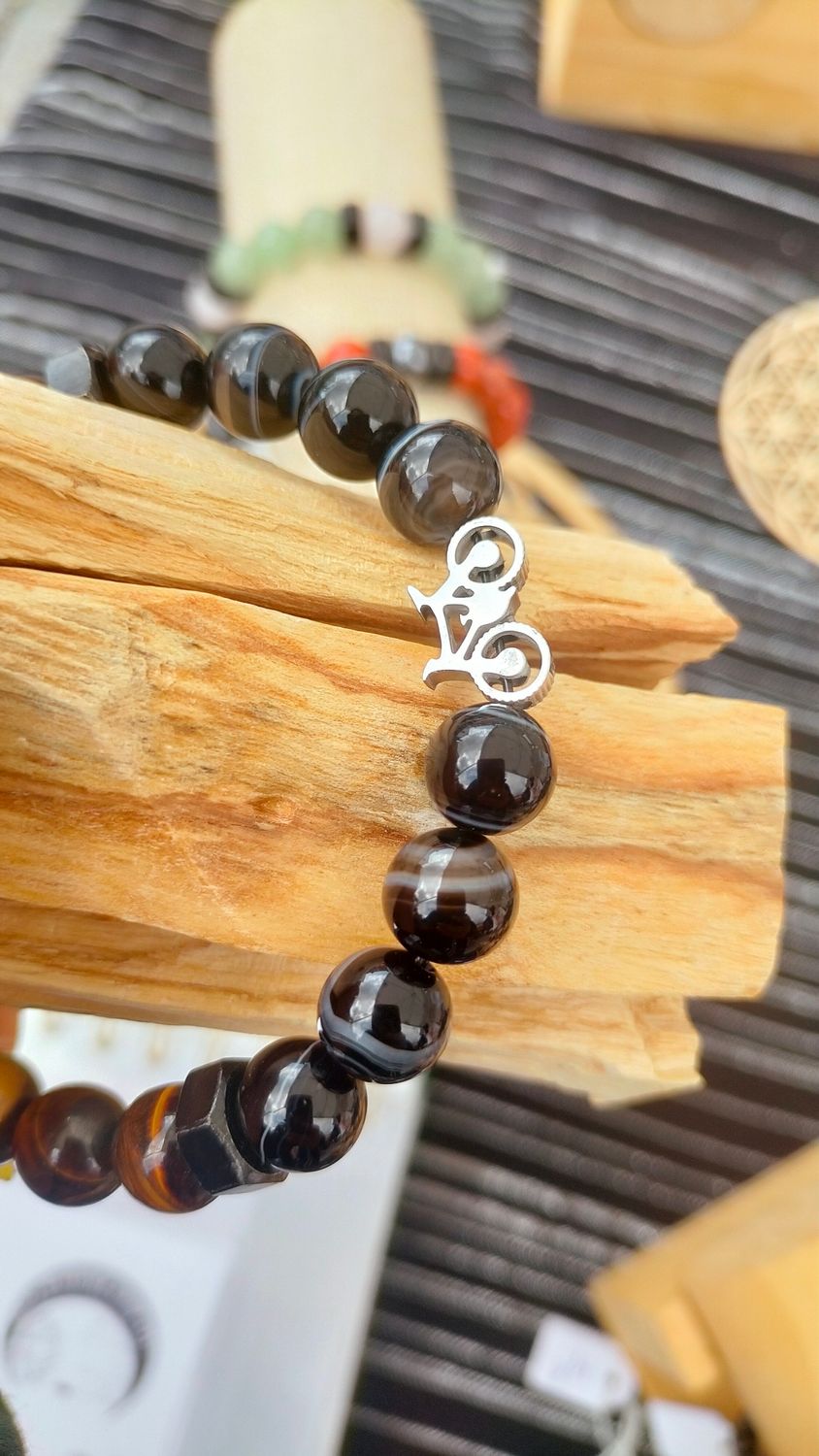 Agate Noire et Oeil de Tigre 10 mm Velo