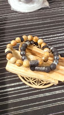 Pierre de lave &amp; Hématite 10 mm Triskel