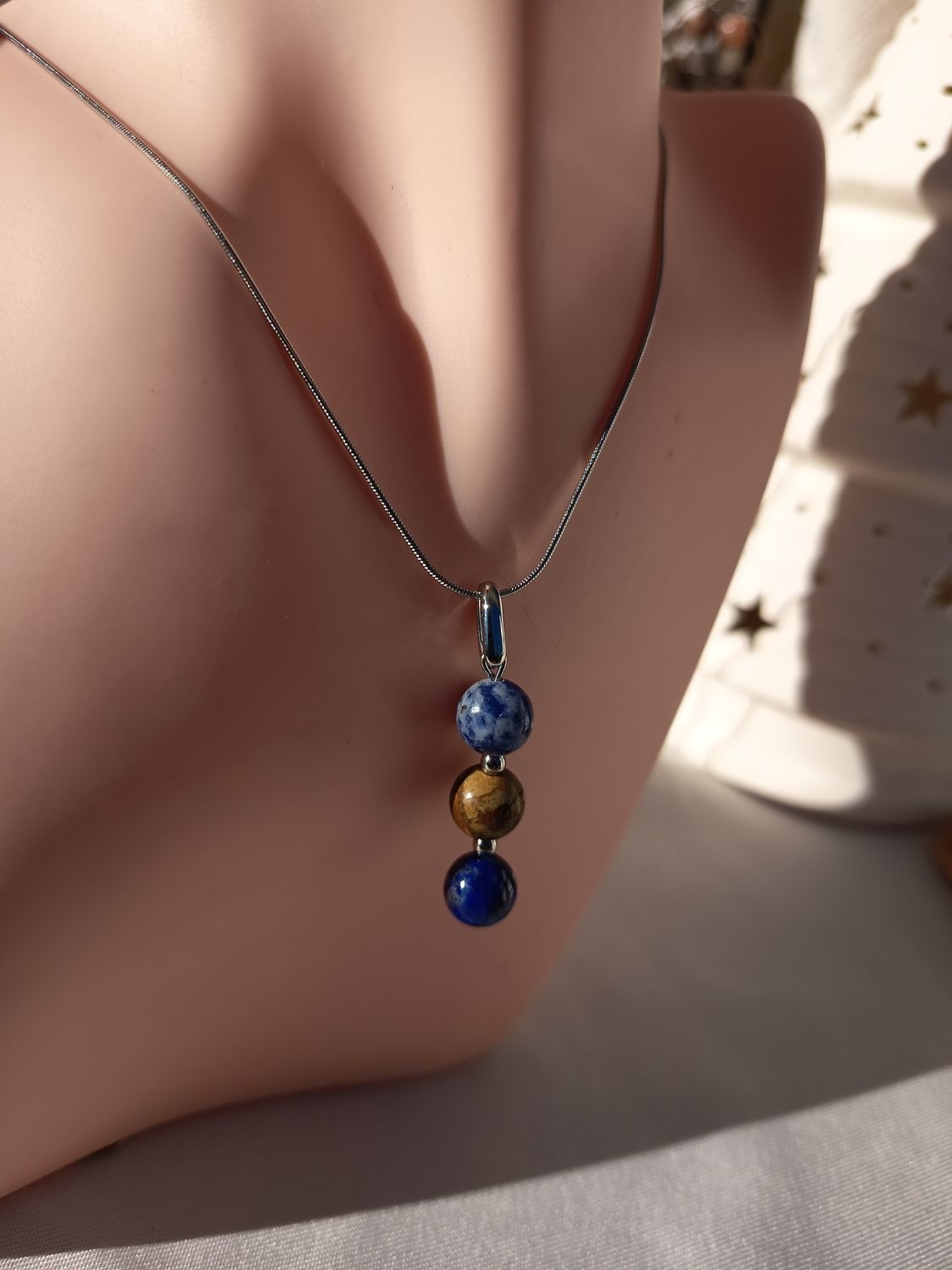 💙 Collier Chakra du Troisième Œil – Acier Inoxydable &amp; Pierres Naturelles