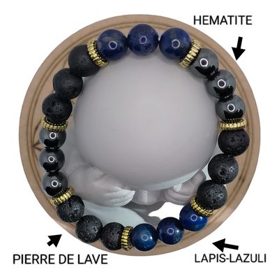 Lapis lazuli & Pierre de Lave & Hématite Lapis lazuli & Pierre de Lave & Hématite