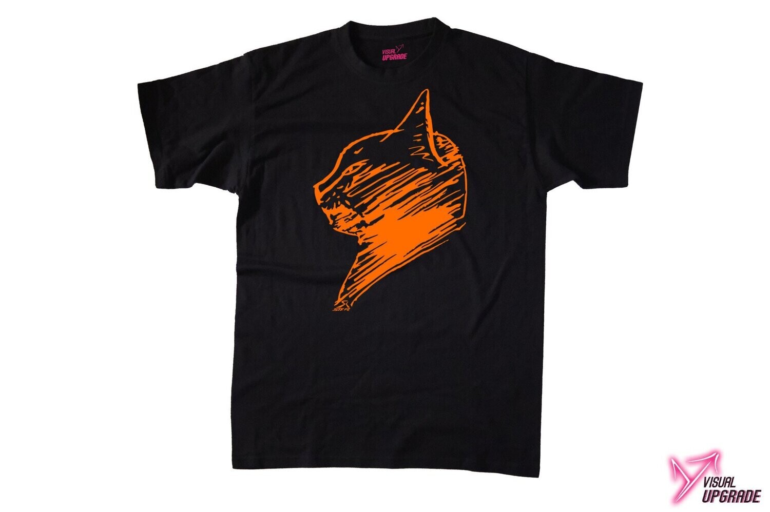 TS | AnC | Le Chat Velours | Couleur Mix, Couleur T-Shirt: Noir, Couleur Chat: Orange