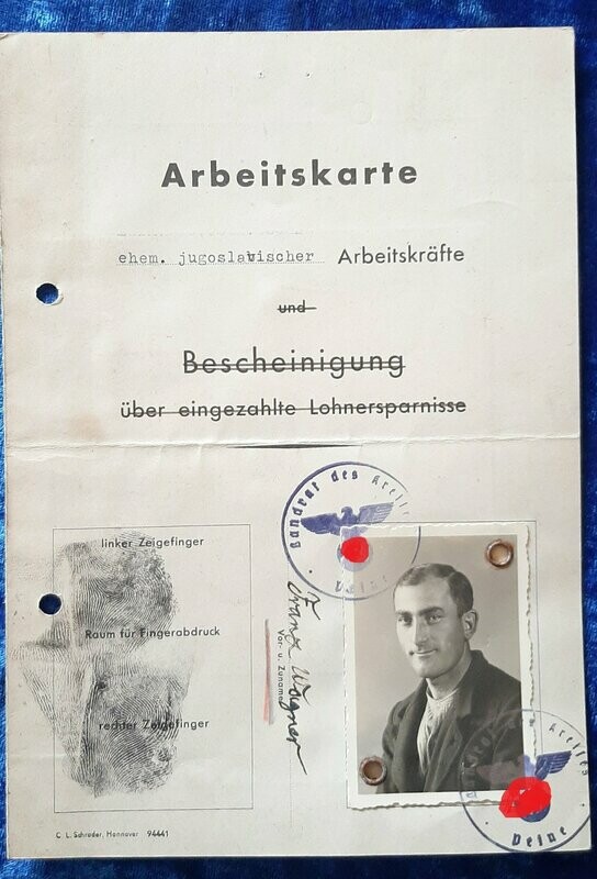 Arbeitskarte für ehemals jugoslawische Arbeiter bei der Reichsbahn