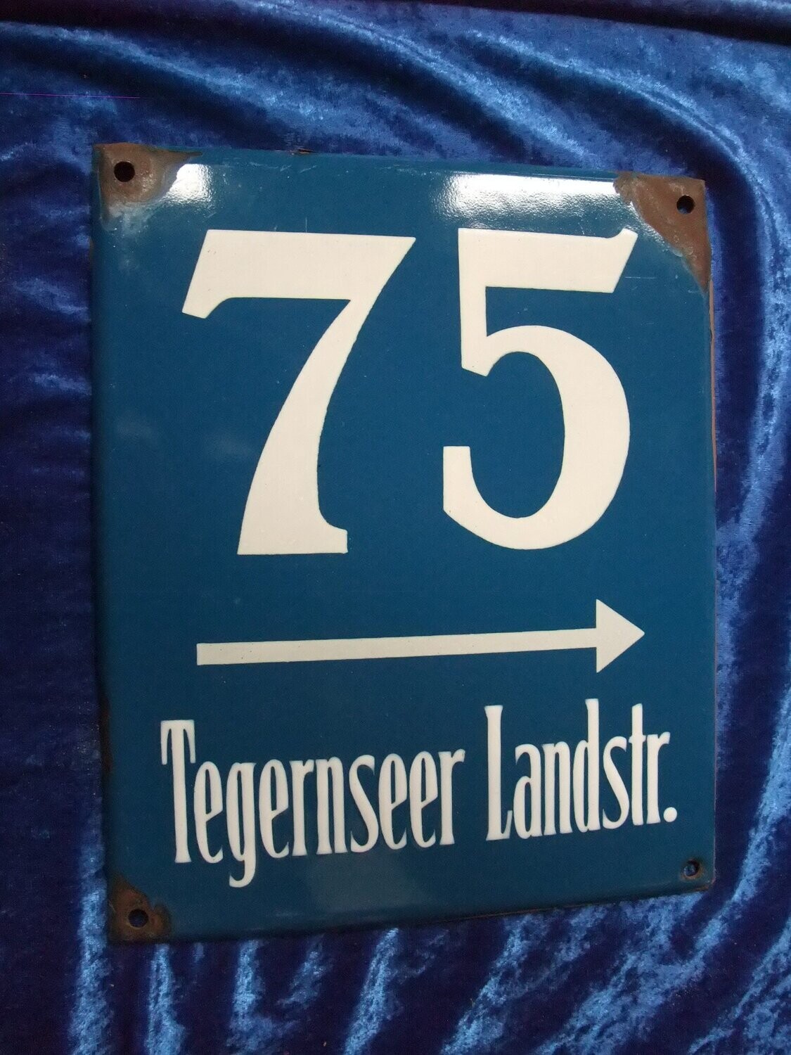 Emailleschild Bayern Tegrnseer Landstr. 75, 30er Jahre, 20x25cm