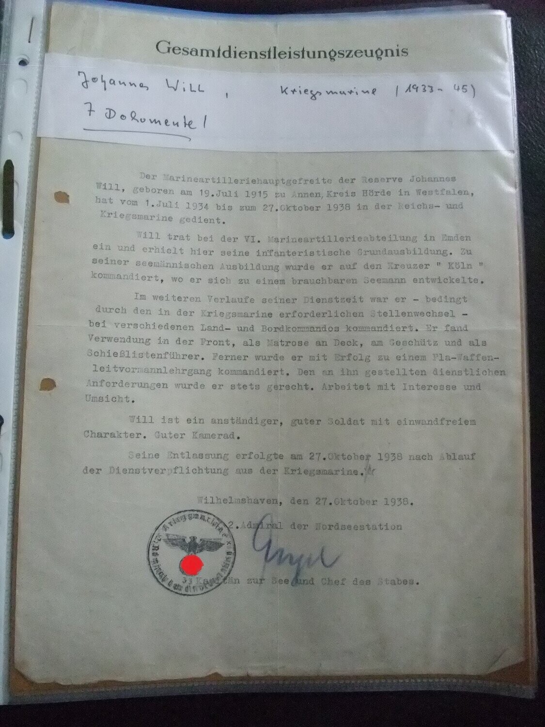 Dokumentennachlass Will, Marineartillerie Krim 1944