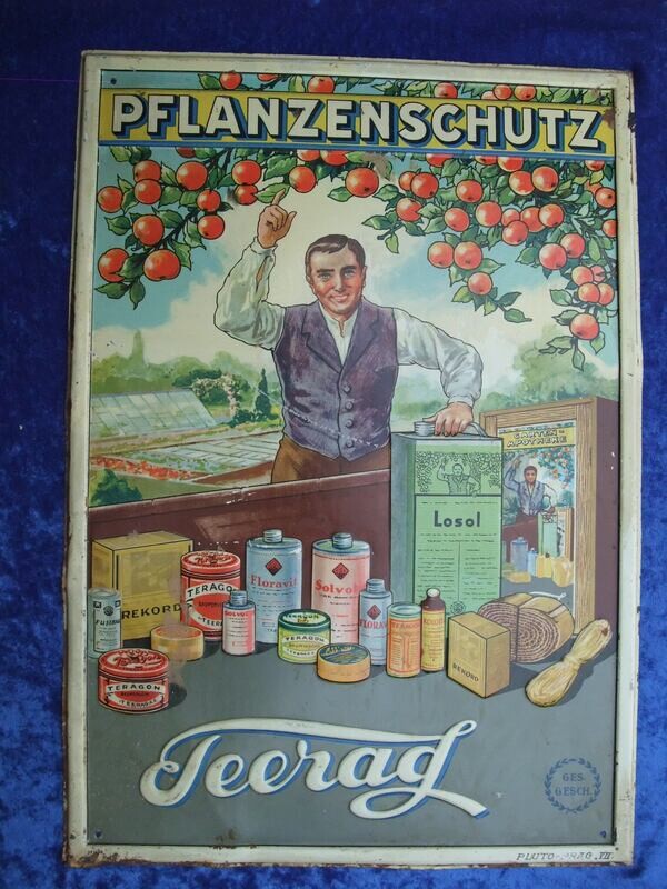 Werbeschild Blechschild Teerag Pflanzenschutz Prag, 37,1 x 25,3 cm