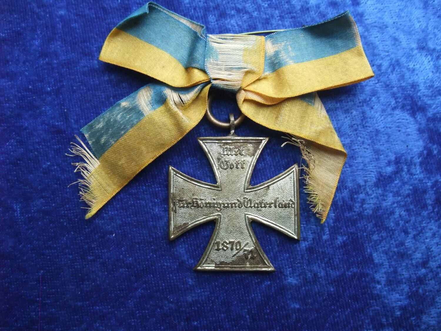 Deutscher Kriegerverein, Kreuz Mit Gott für König und Vaterland 1870/71 an Damenschleife