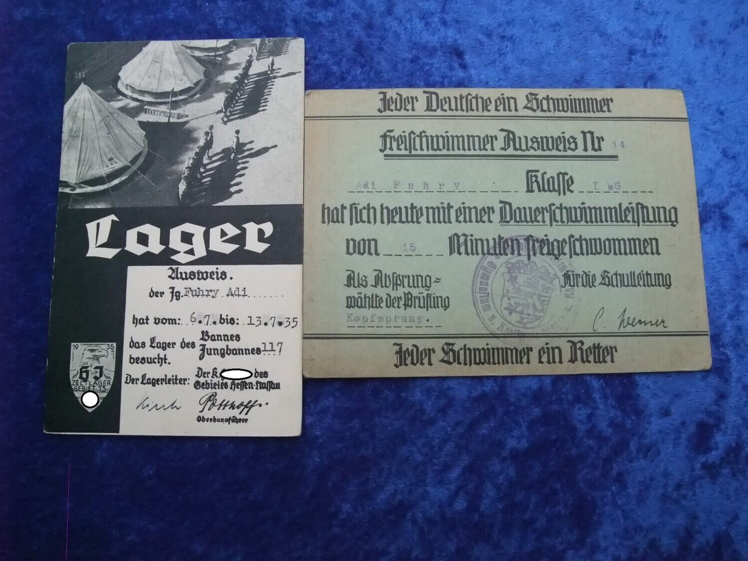 HJ Lagerausweis Jungbann 117 Hessen-Nassau + Freischwimmerausweis