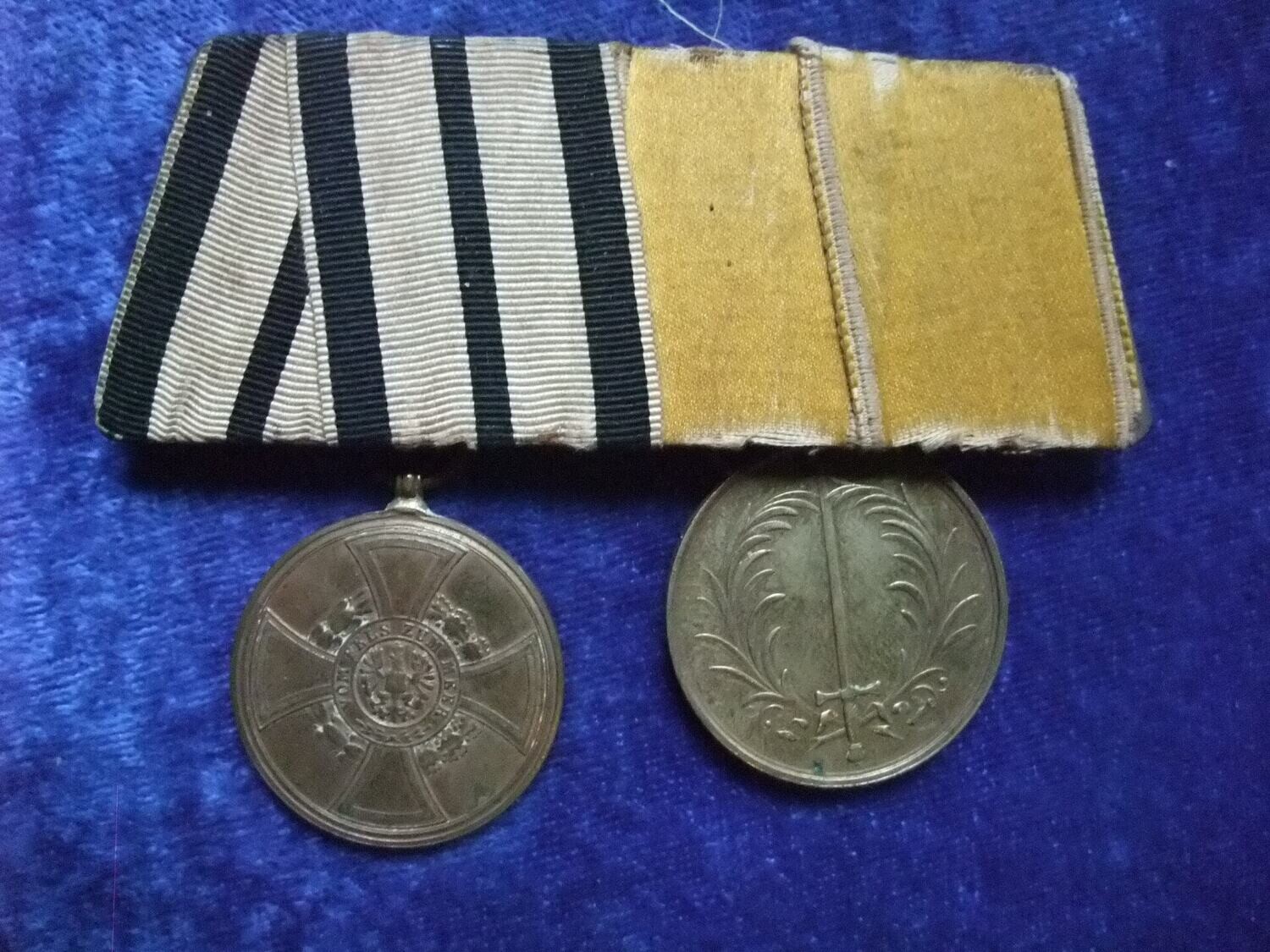2-er Spange Hohenzollern Denkmünze für Kämpfer 1848-1849 und Baden Gedächtnis-Medaille für 1849