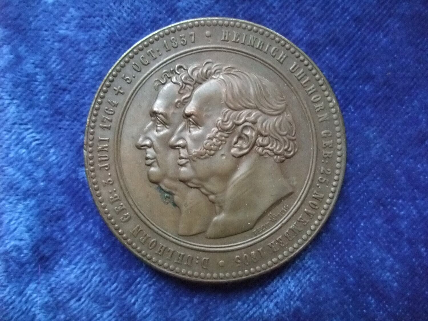 Kaiserreich Münztechnik Medaille 1876 Bronze von Wittig zur Vollendung der 200. Münzmaschine durch H. Uhlhorn mit Randinschrift