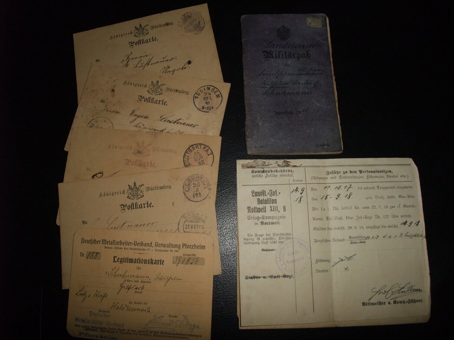 Württemberg Militärpass Landsturm Bataillon Ludwigsburg, Stuttgart, Rottweil + zahlreiche extra Papiere.