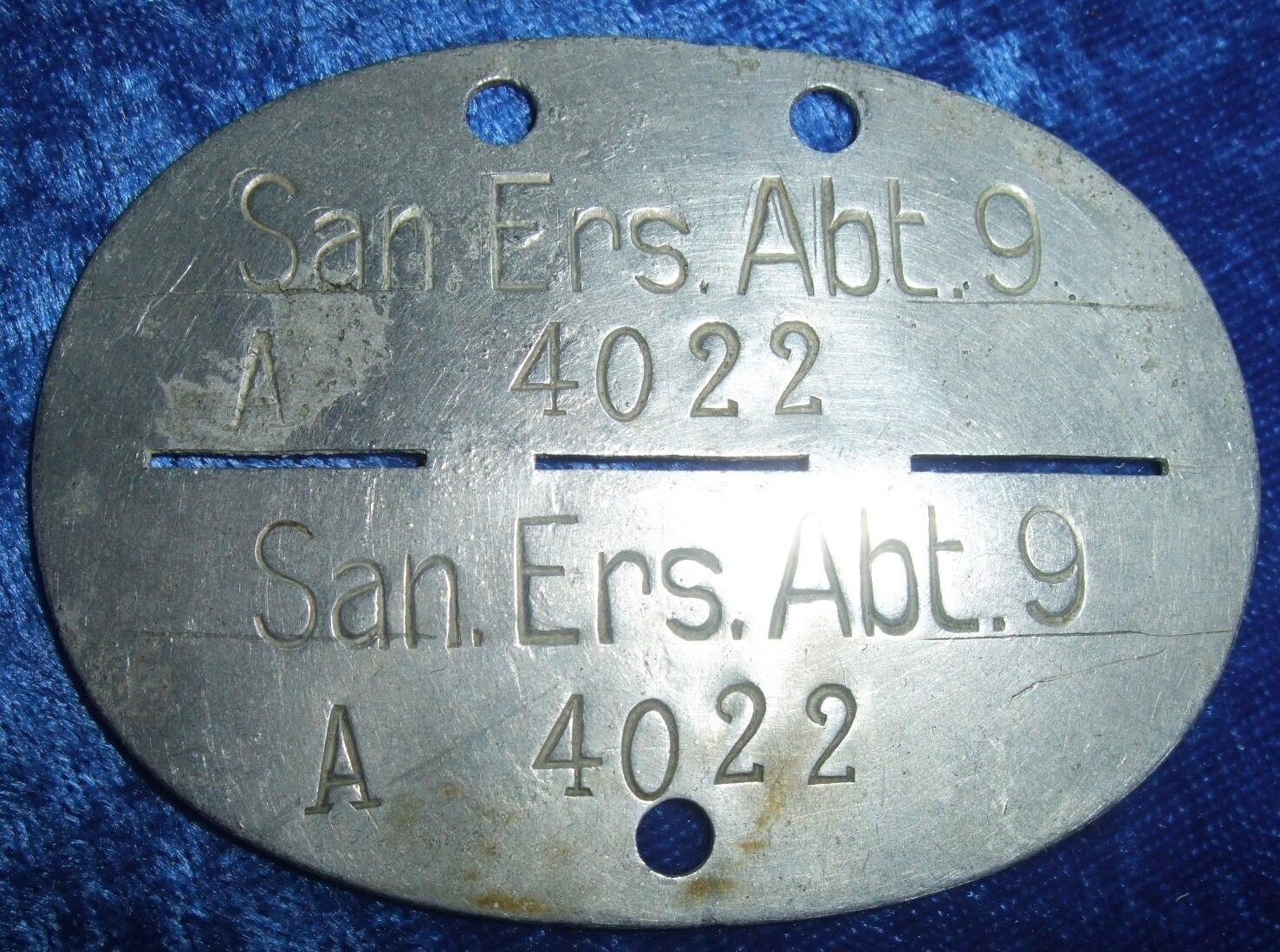 Wehrmacht: Erkennungsmarke San. Ersatz Abteilung 9.