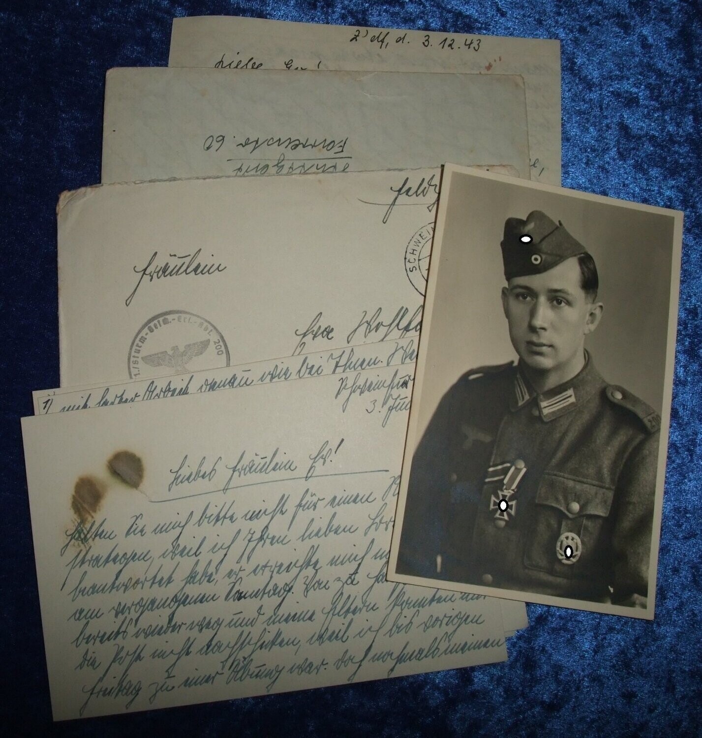 Kleiner Nachlass Sturmgeschütz Abteilung 200, Portraitfoto PK Größe und Feldpost