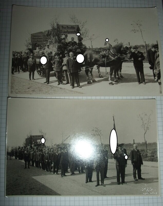 O163, 2 Fotos Partei Organisationen Umzug, Das deutsche Tabakgewerbe