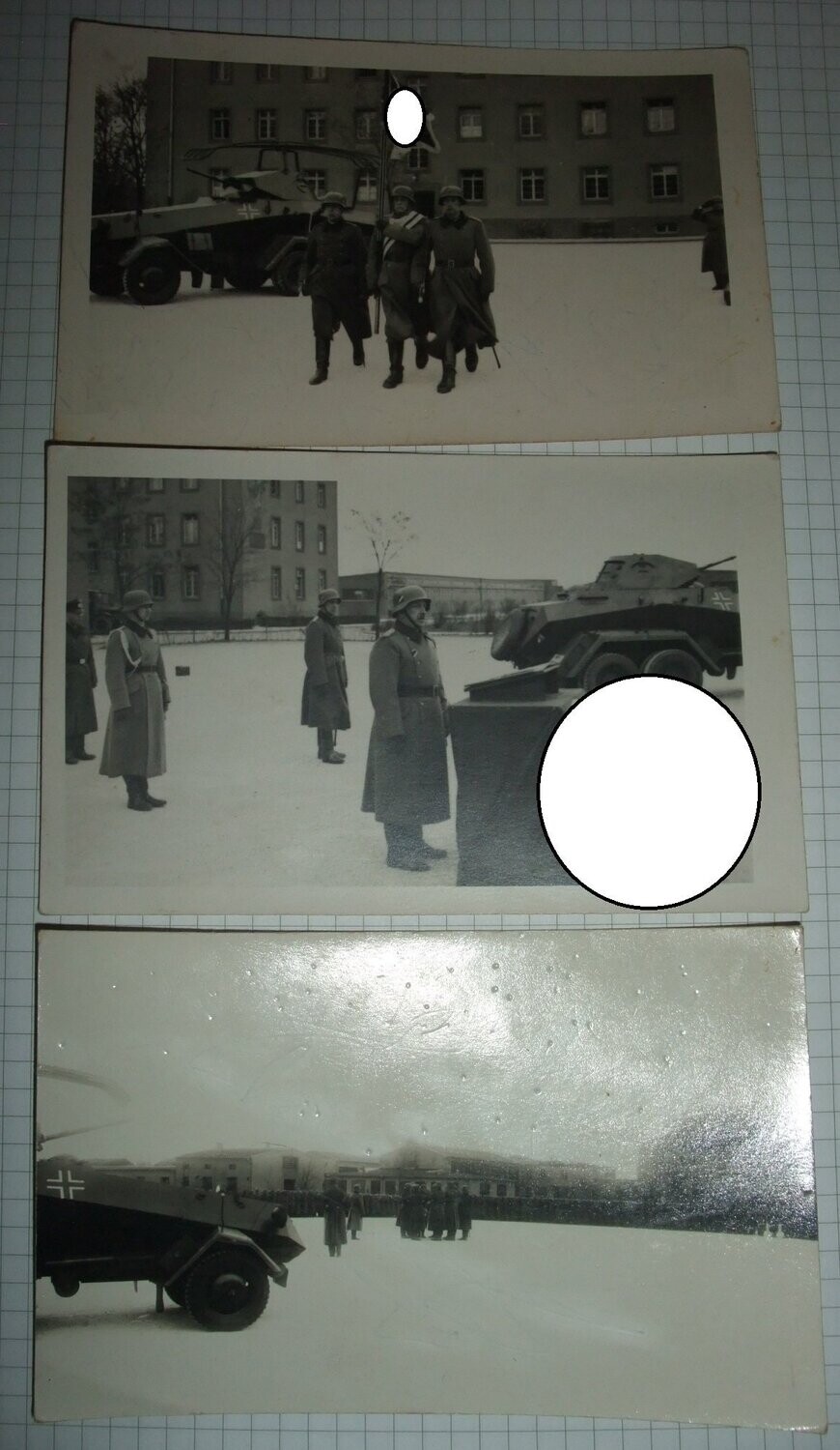 O162, 3 Fotos Wehrmacht Vereidigung Panzer Spähwagen