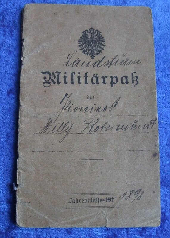Preussen: Militärpaß Pionierbataillon 8, Pionierkompanie 347, Eintragungen von Schlachten an der Westfront, Orden EK2 1914.